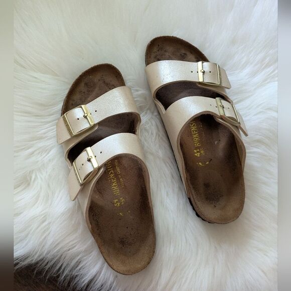 Birkenstock Arizona Birko-Flor Slide Sandal Women's Gold Cream Sandals 41 / 10 - Picture 1 of 4